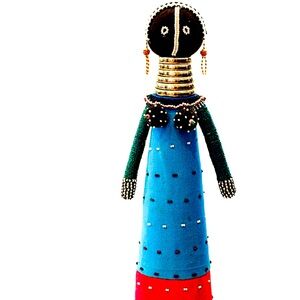 Vintage African Ndebele Woman Sculpture 32” Tall